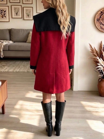 Anne-Ombeline - Manteau Bicolore en Laine à Grands Revers