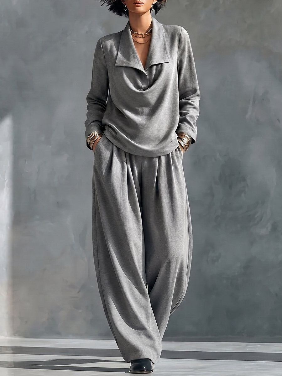 Marie-Madeleine - Ensemble Haut à Col Croisé et Pantalon Large Taille Haute
