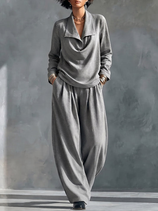 Marie-Madeleine - Ensemble Haut à Col Croisé et Pantalon Large Taille Haute
