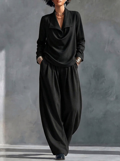 Marie-Madeleine - Ensemble Haut à Col Croisé et Pantalon Large Taille Haute