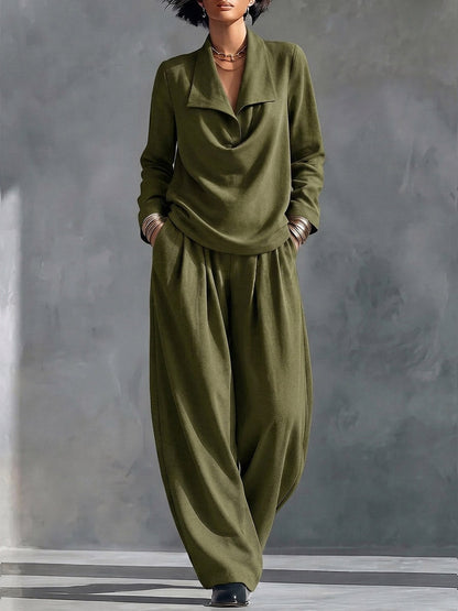 Marie-Madeleine - Ensemble Haut à Col Croisé et Pantalon Large Taille Haute
