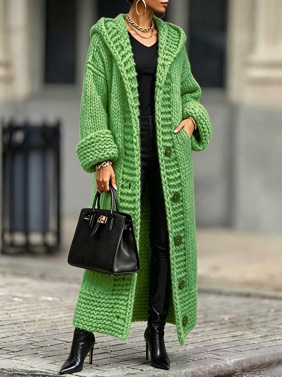 Marie-Victoire - Gilet Long à Capuche en Grosse Maille