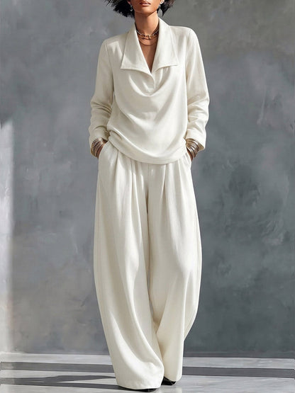 Marie-Madeleine - Ensemble Haut à Col Croisé et Pantalon Large Taille Haute