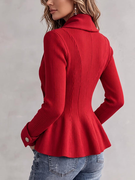 Anne-Héloïse - Gilet Péplum Asymétrique en Maille Côtelée