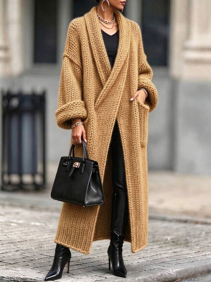 Anne-Capucine - Gilet Long en Grosse Maille à Col Châle
