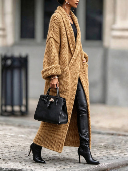 Anne-Capucine - Gilet Long en Grosse Maille à Col Châle