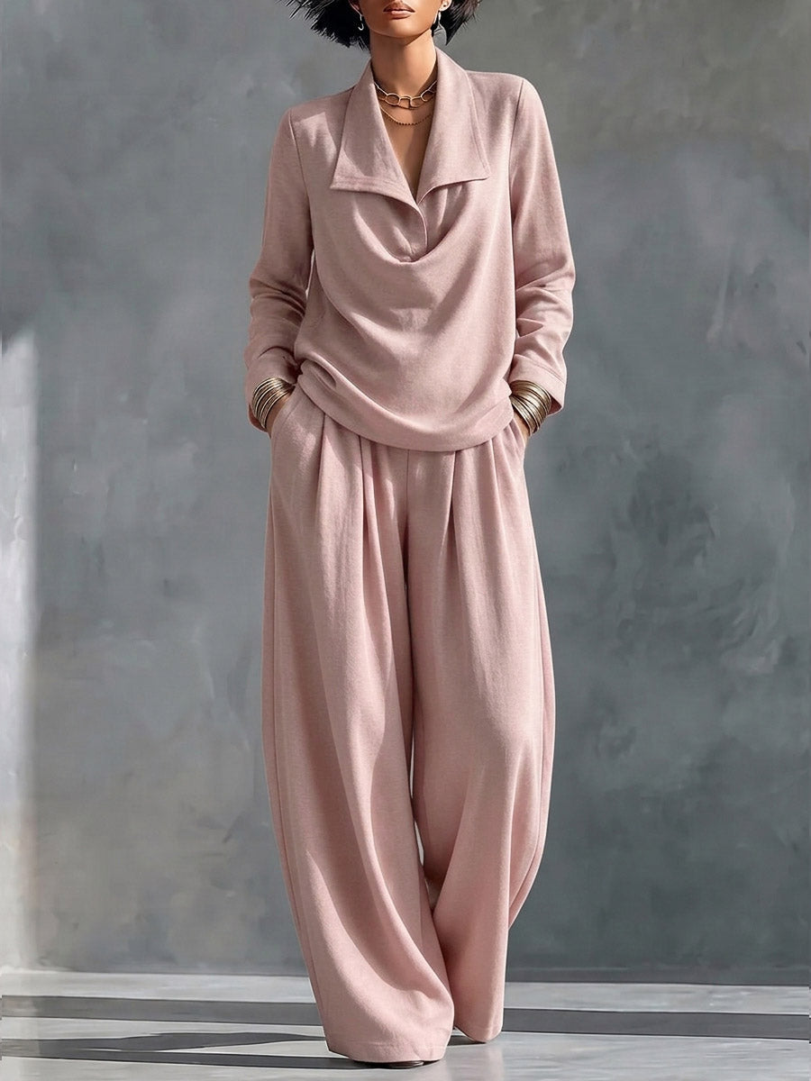 Marie-Madeleine - Ensemble Haut à Col Croisé et Pantalon Large Taille Haute