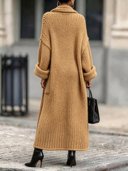 Anne-Capucine - Gilet Long en Grosse Maille à Col Châle