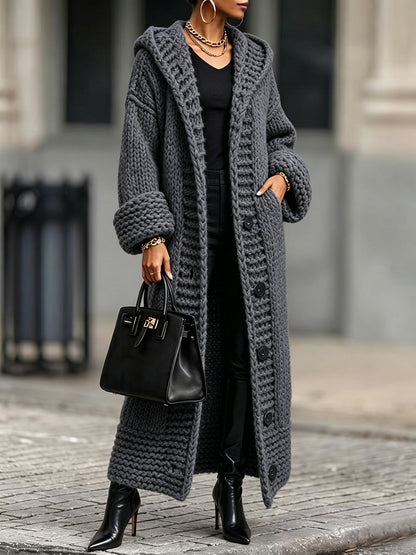 Marie-Victoire - Gilet Long à Capuche en Grosse Maille
