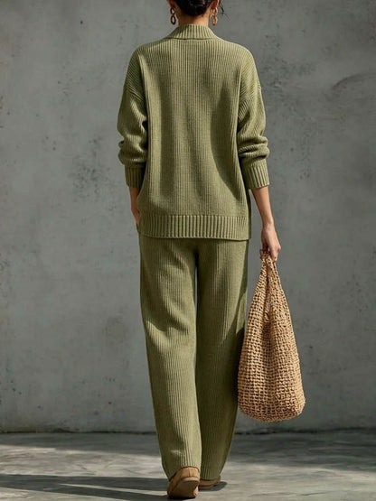 Anne-Victoire - Ensemble en Maille Côtelée à Boutons Asymétriques