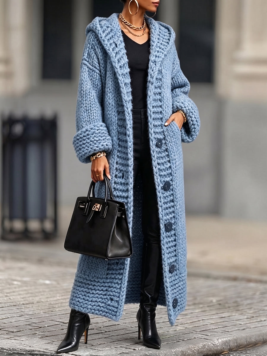 Marie-Victoire - Gilet Long à Capuche en Grosse Maille