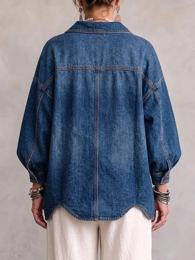 Anne-Hélène - Veste en Jean Oversize à Gros Boutons Métalliques
