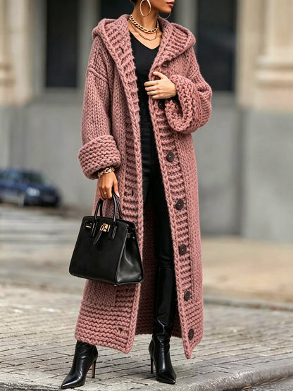 Marie-Victoire - Gilet Long à Capuche en Grosse Maille