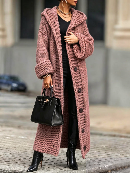 Marie-Victoire - Gilet Long à Capuche en Grosse Maille