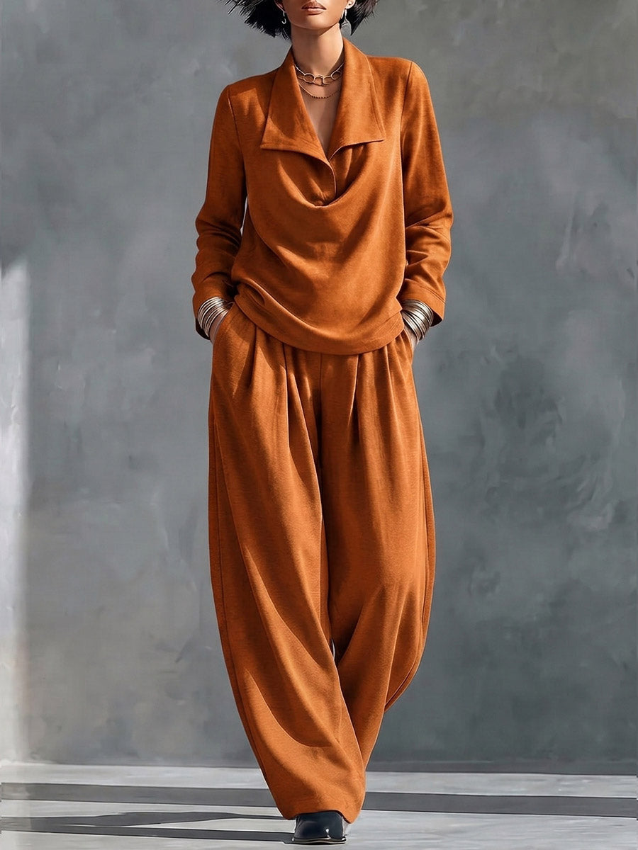 Marie-Madeleine - Ensemble Haut à Col Croisé et Pantalon Large Taille Haute
