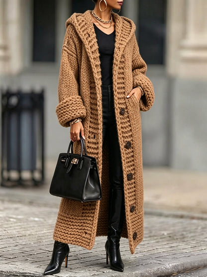 Marie-Victoire - Gilet Long à Capuche en Grosse Maille