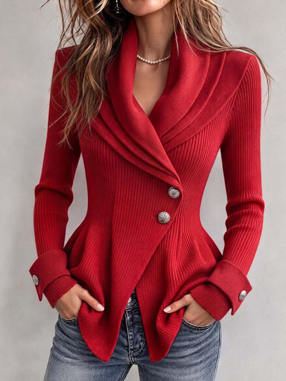 Anne-Héloïse - Gilet Péplum Asymétrique en Maille Côtelée