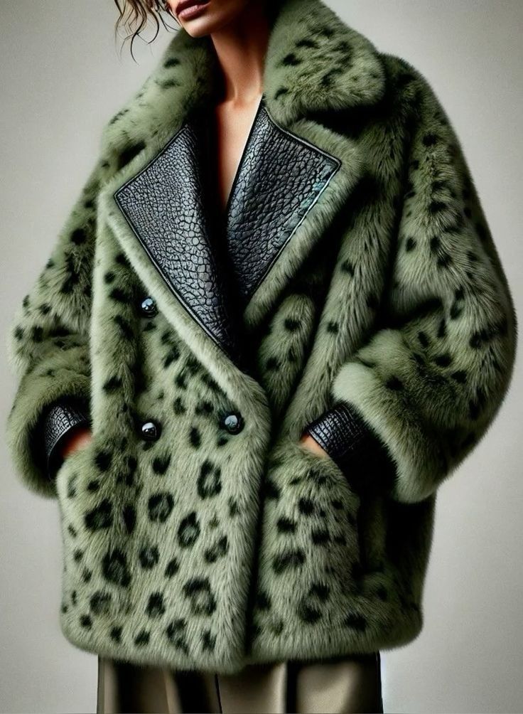 Anne-Hortense - Manteau en Fausse Fourrure Léopard Vert