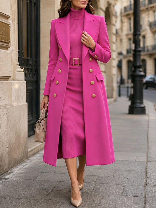 Marie-Gabrielle - Manteau Long Croisé en Laine Mélangée