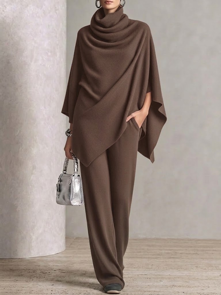 Marie-Clémence - Ensemble Haut Cape à Col Montant et Pantalon Large