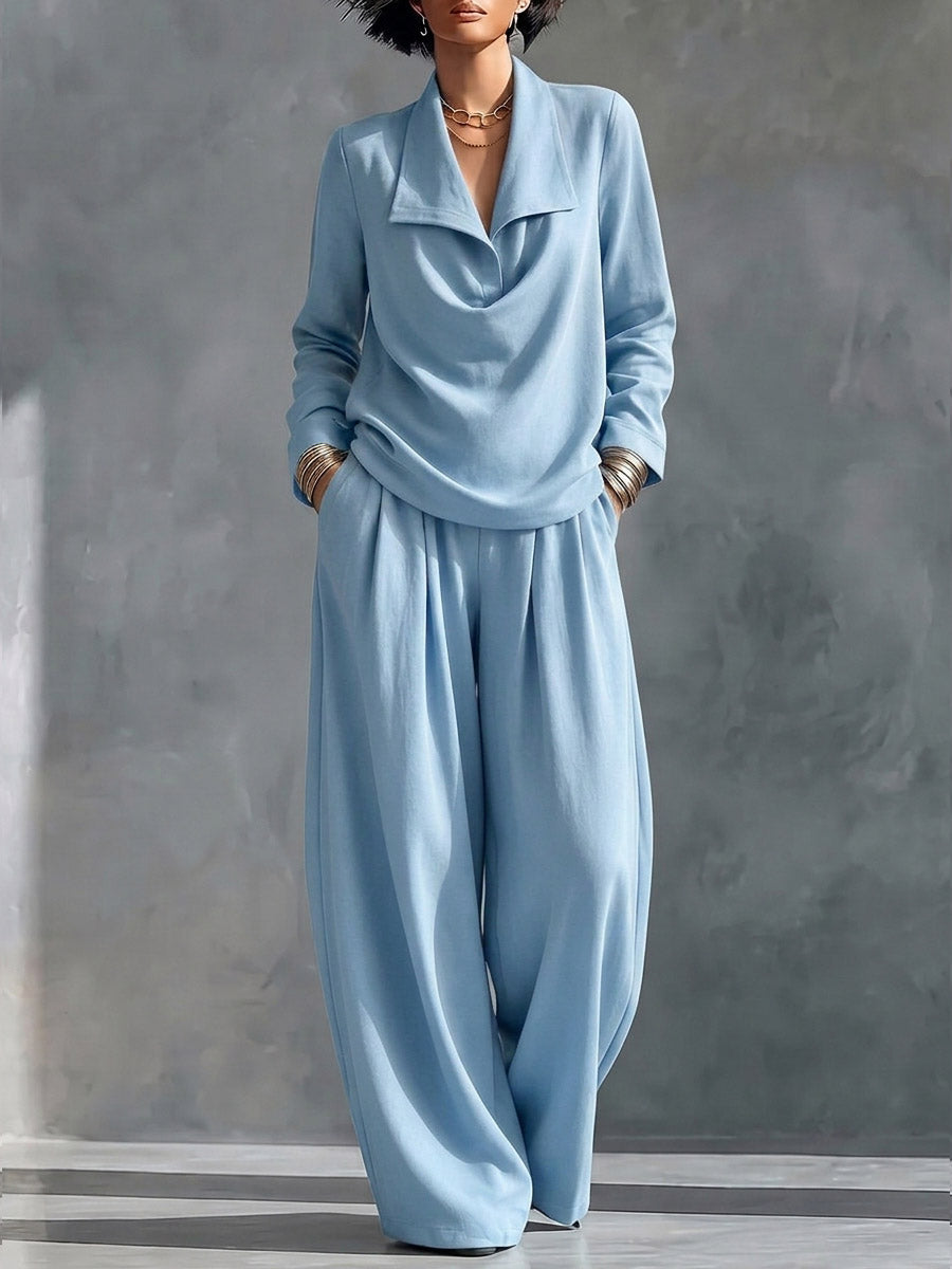 Marie-Madeleine - Ensemble Haut à Col Croisé et Pantalon Large Taille Haute