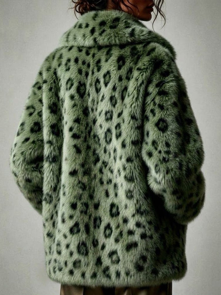 Anne-Hortense - Manteau en Fausse Fourrure Léopard Vert