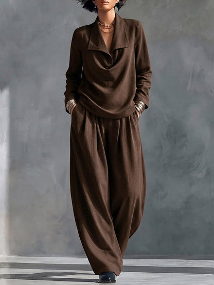 Marie-Madeleine - Ensemble Haut à Col Croisé et Pantalon Large Taille Haute