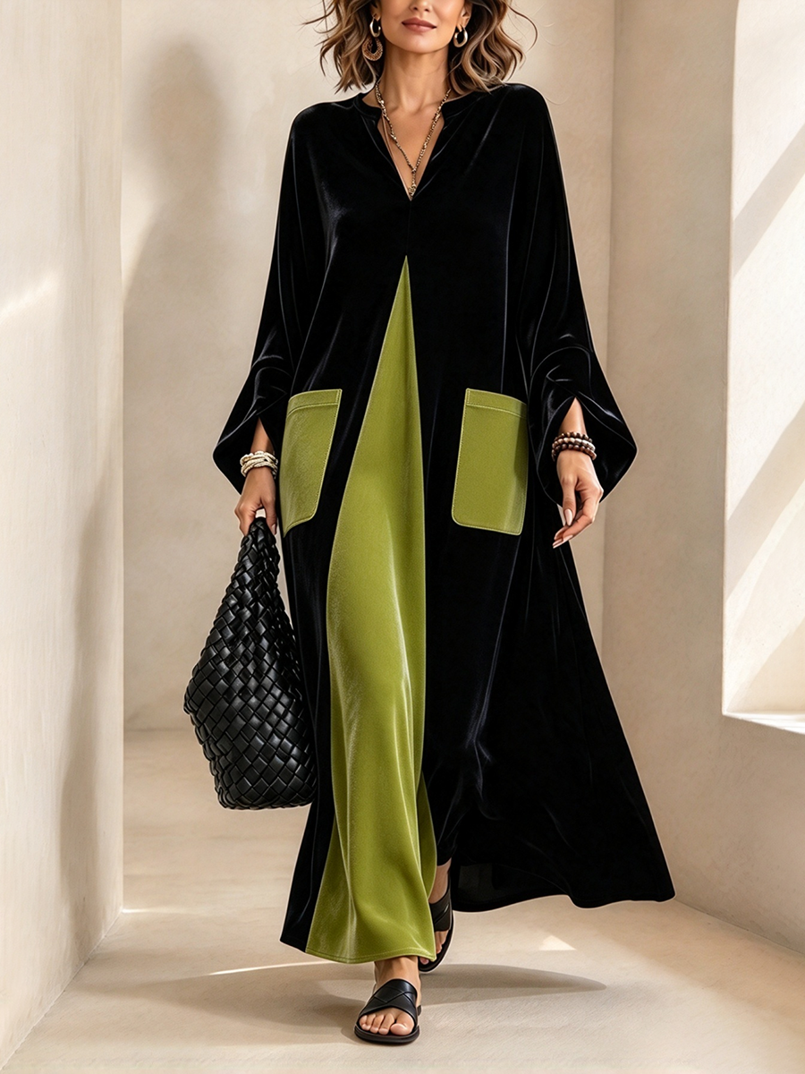 Léana - Robe en Velours Color-Block Élégante et Artistique