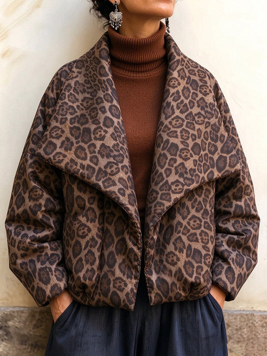 Anne-Faustine - Doudoune Léopard Ouverte à Grand Col