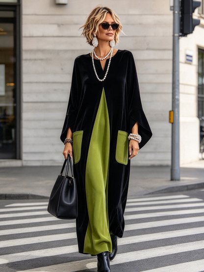 Léana - Robe en Velours Color-Block Élégante et Artistique