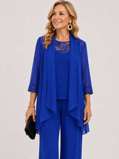 Armelle - Ensemble Trois Pièces Veste en Mousseline et Pantalon Large