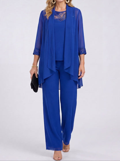 Armelle - Ensemble Trois Pièces Veste en Mousseline et Pantalon Large