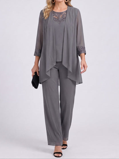 Armelle - Ensemble Trois Pièces Veste en Mousseline et Pantalon Large