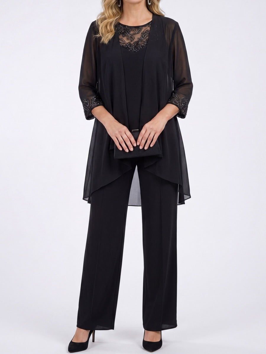 Armelle - Ensemble Trois Pièces Veste en Mousseline et Pantalon Large