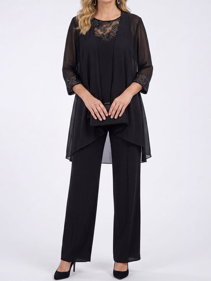 Armelle - Ensemble Trois Pièces Veste en Mousseline et Pantalon Large