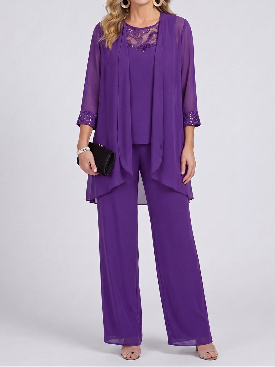 Armelle - Ensemble Trois Pièces Veste en Mousseline et Pantalon Large