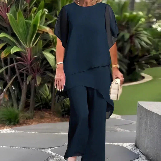 Héloïse | Ensemble Élégant Haut Asymétrique et Pantalon