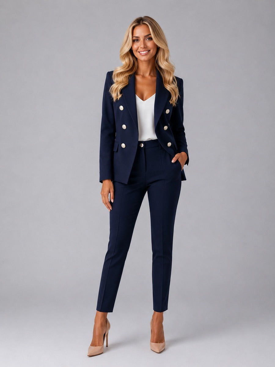 Ernestine - Tailleur Croisé à Revers Pointus et Pantalon Cheville
