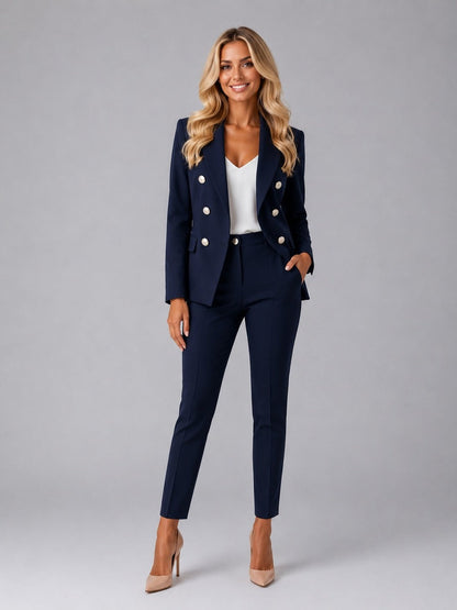 Ernestine - Tailleur Croisé à Revers Pointus et Pantalon Cheville