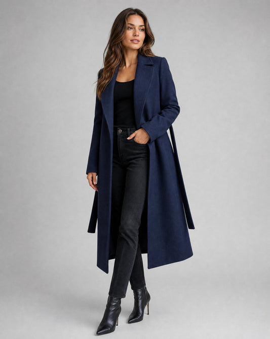 Josée | Manteau Long Ceinturé à Revers