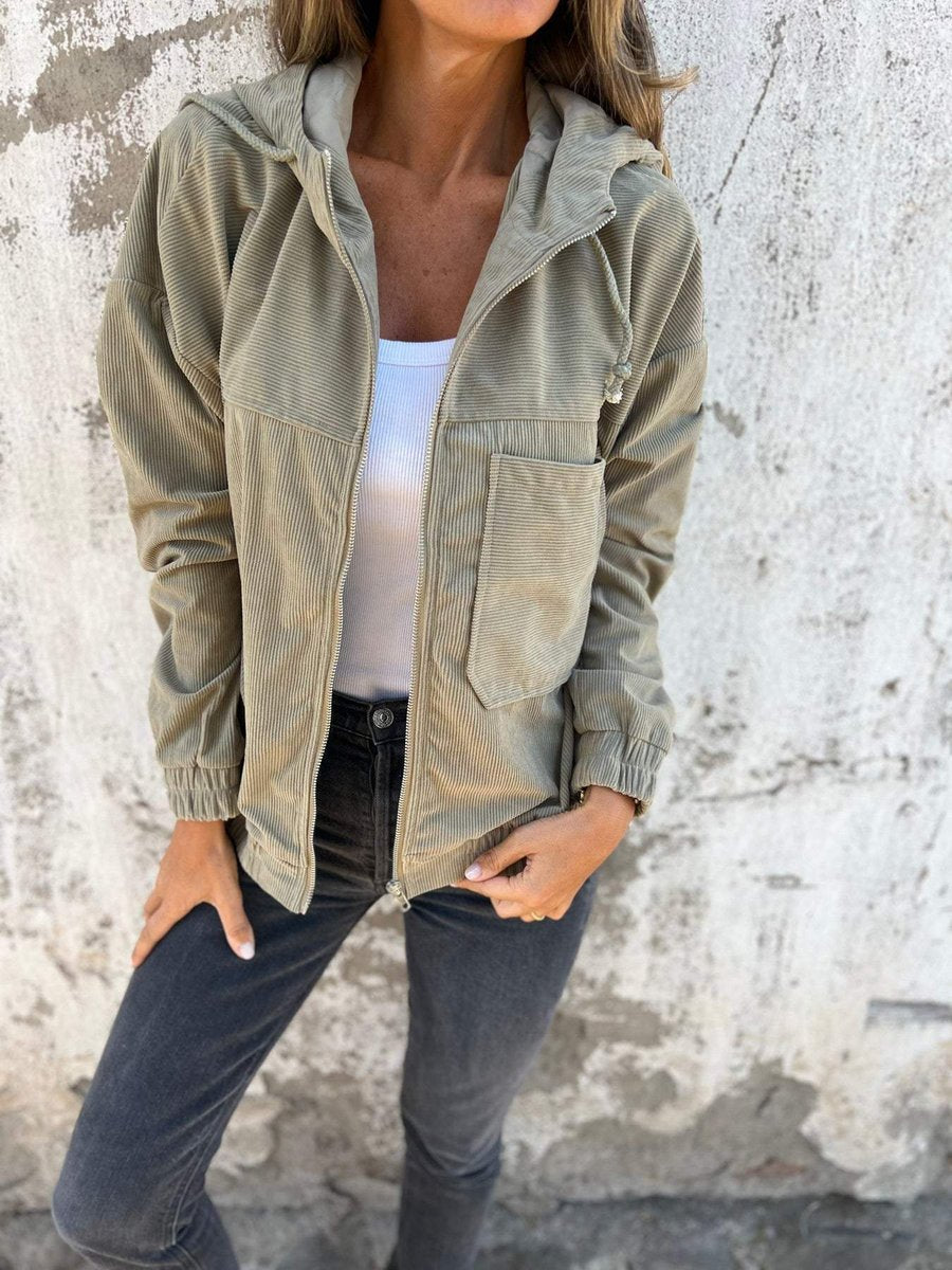 Laurence | Veste Côtelée Zippée à Capuche