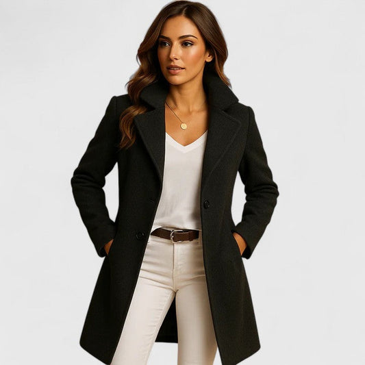 Léone - Manteau Long Cintré à Revers Cranés
