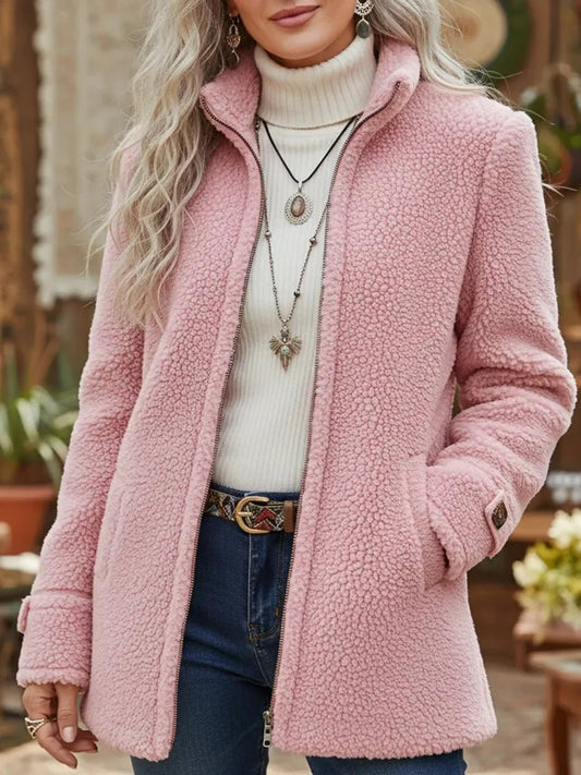 Patricia | Manteau Zippé à Col Montant en Peluche