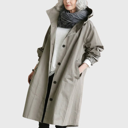 Lucette - Trench Long à Capuche Coupe Décontractée