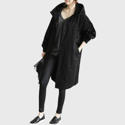 Lucette - Trench Long à Capuche Coupe Décontractée
