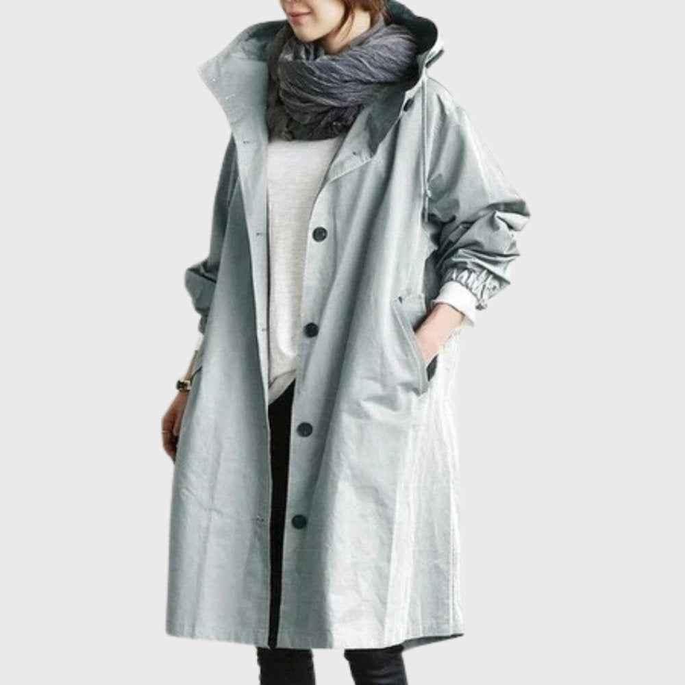 Lucette - Trench Long à Capuche Coupe Décontractée
