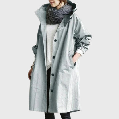 Lucette - Trench Long à Capuche Coupe Décontractée