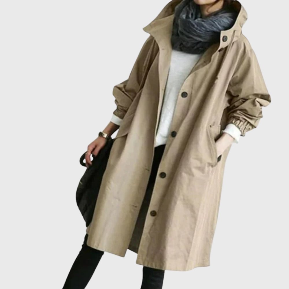 Lucette - Trench Long à Capuche Coupe Décontractée