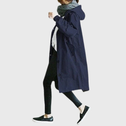 Lucette - Trench Long à Capuche Coupe Décontractée