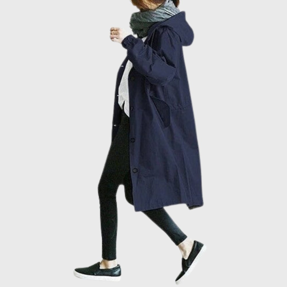 Lucette - Trench Long à Capuche Coupe Décontractée